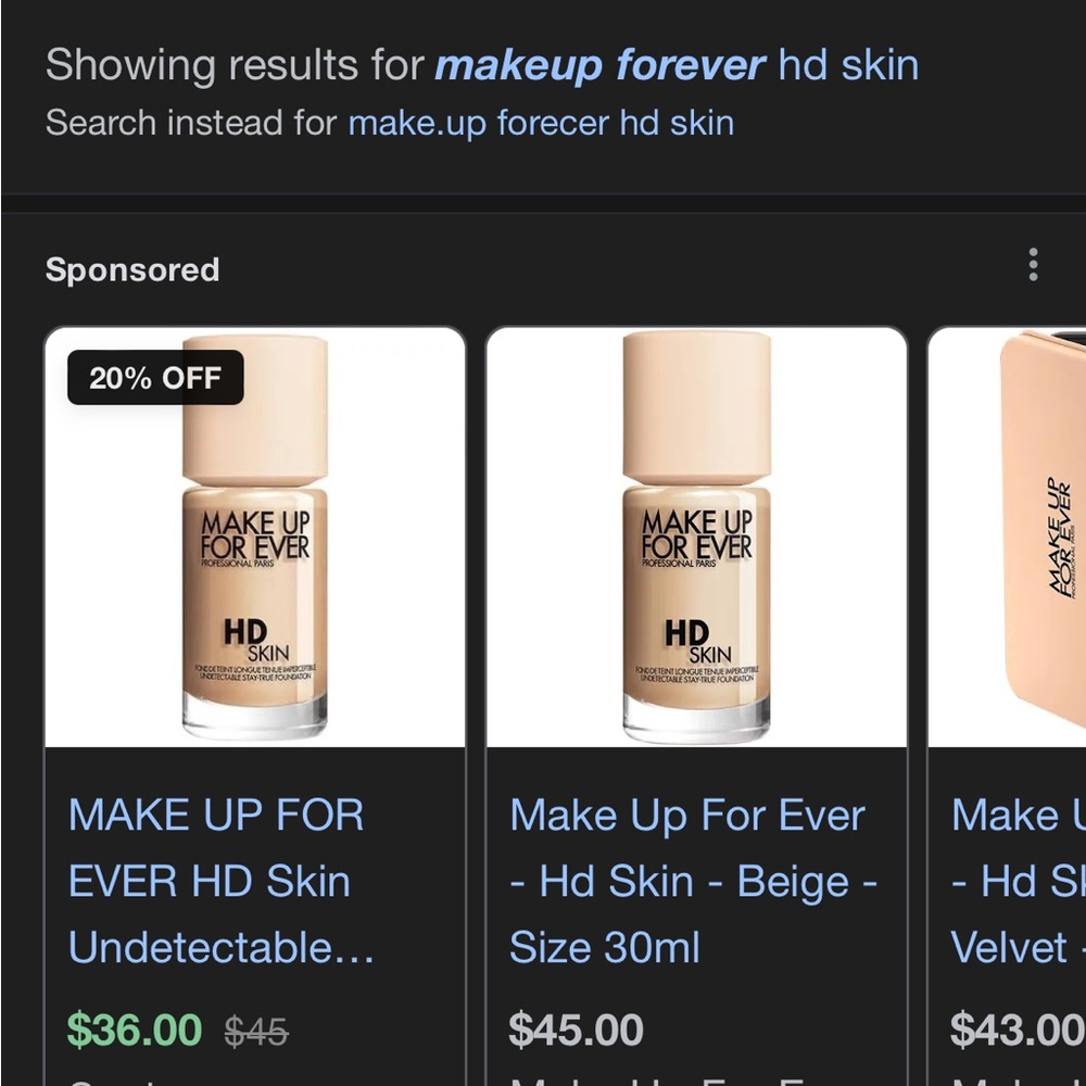 Make up forever hd skin foundation mew in box $36 at sephora